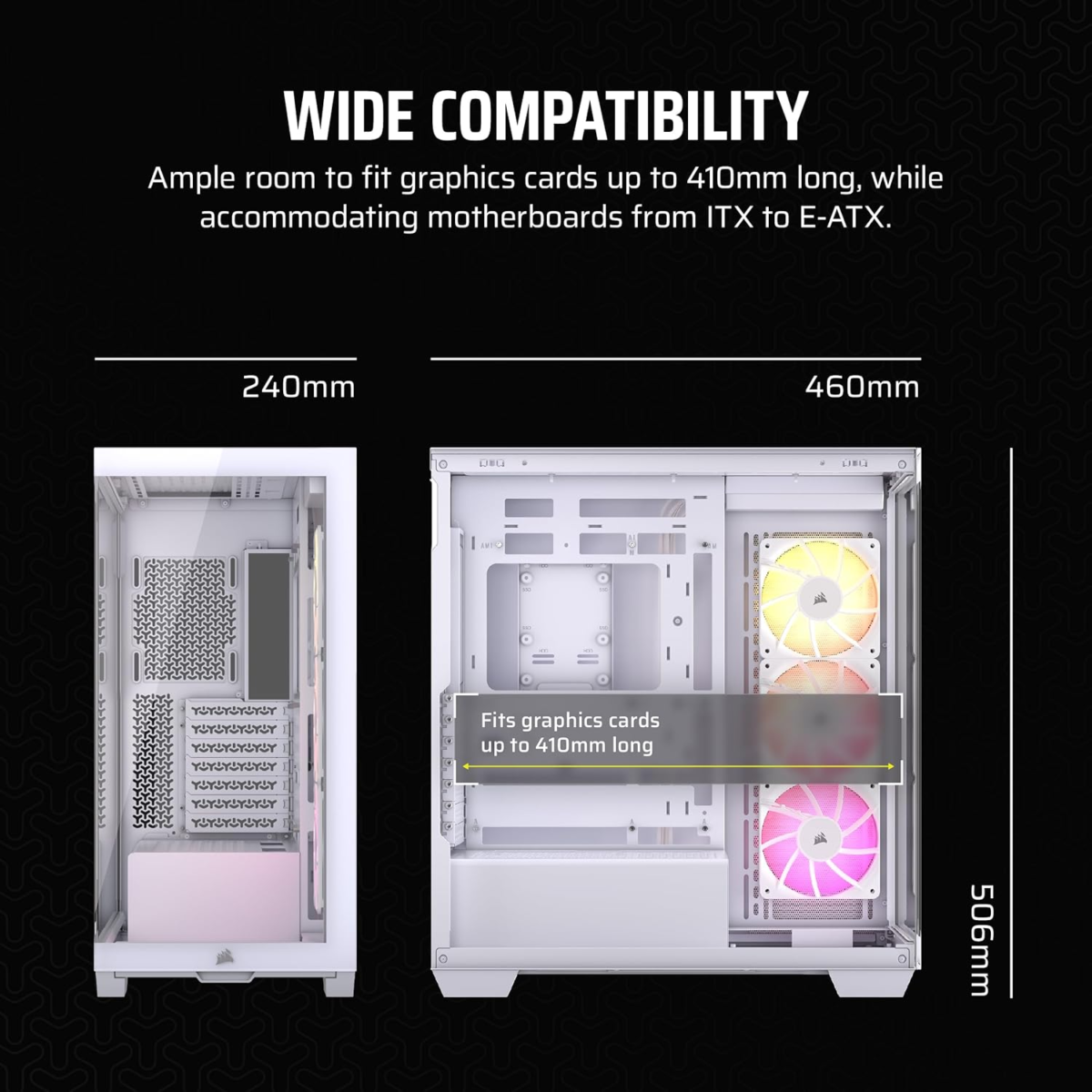 3500X ARGB Mid-Tower ATX PC Case – Panoramic Tempered Glass – Reverse Connection Motherboard Compatible – 3X  RS120 ARGB Fans Included – White - Image 7