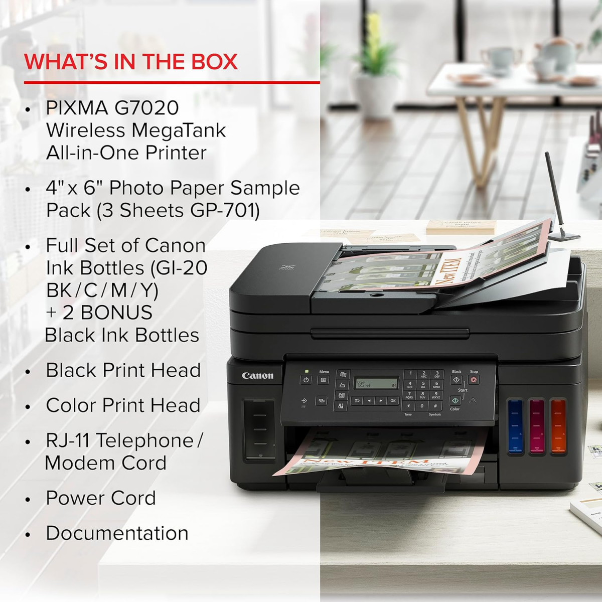 G7020 All-In-One Printer Home Office | Wireless Supertank (Megatank) Printer | Copier | Scan, | Fax and ADF with Mobile Printing, Black, Works with Alexa - Image 7
