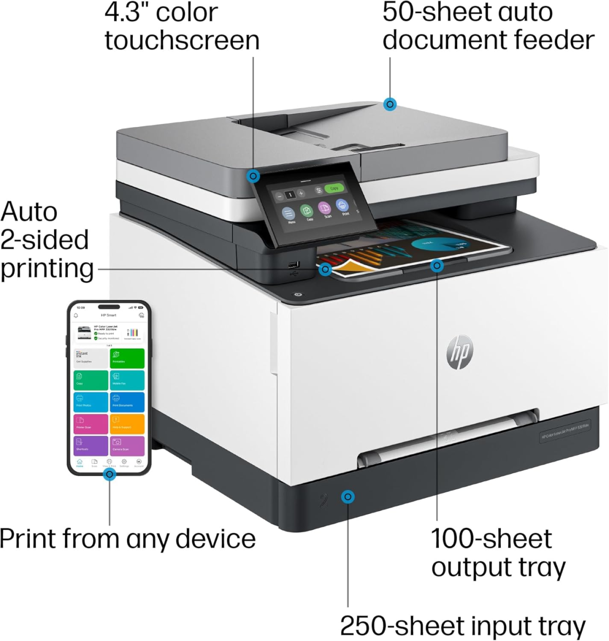 Color Laserjet Pro MFP 3301Fdw Wireless All-In-One Color Laser Printer, Office Printer, Scanner, Copier, Fax, ADF, Duplex, Best-For-Office (499Q5F) - Image 4