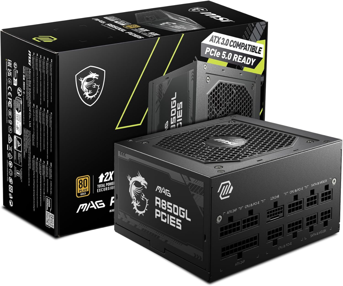 MAG A850GL PCIE 5 & ATX 3.0 Gaming Power Supply - Full Modular - 80 plus Gold Certified 850W - Compact Size - ATX PSU - 10 Year Warranty - Image 1