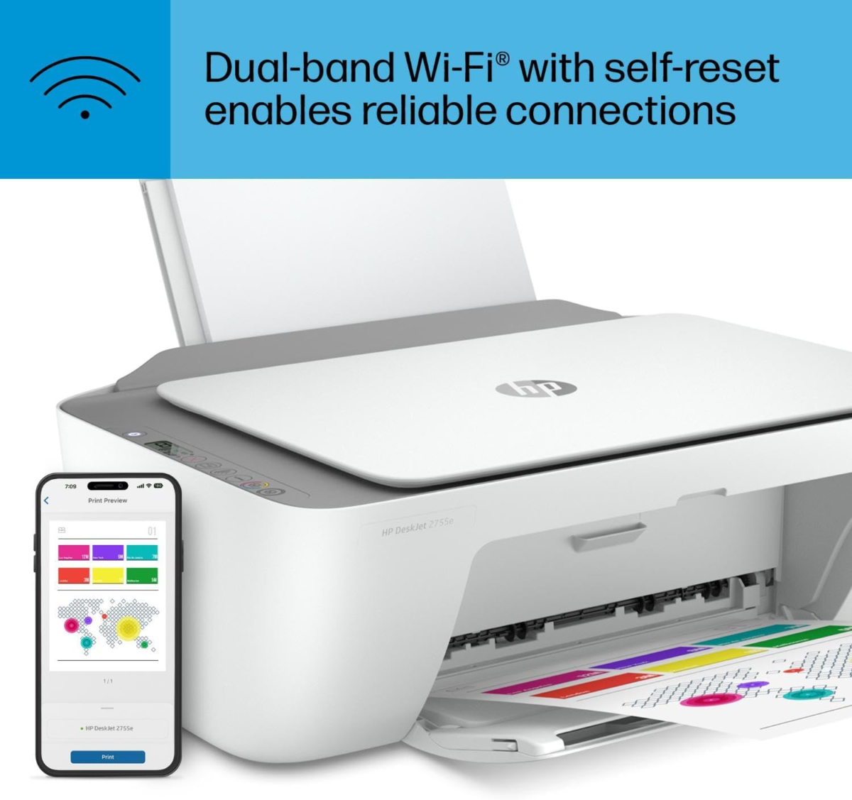 Deskjet 2755E Wireless Color Inkjet-Printer, Print, Scan, Copy, Easy Setup, Mobile Printing, Best-For Home, 3 Months of Instant Ink Included,White - Image 9