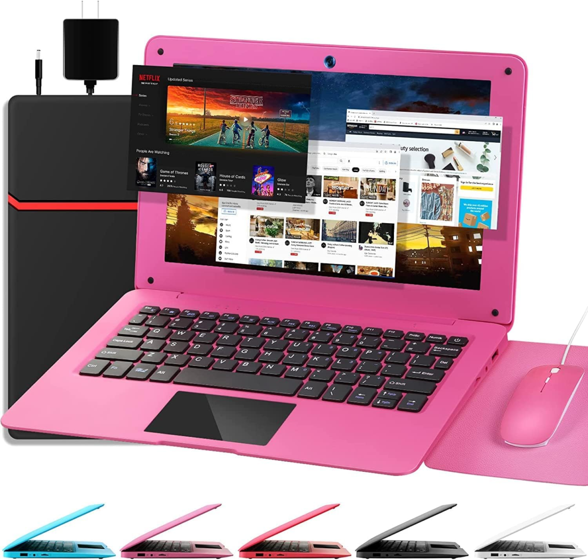 10.1" Inch Kids Netbook Laptop, Powered by Android 12 Operating System, 2Gb Ram, 64Gb Storage,2* USB, Camera, Wifi + Free Accessories Included. - Pink - Image 6
