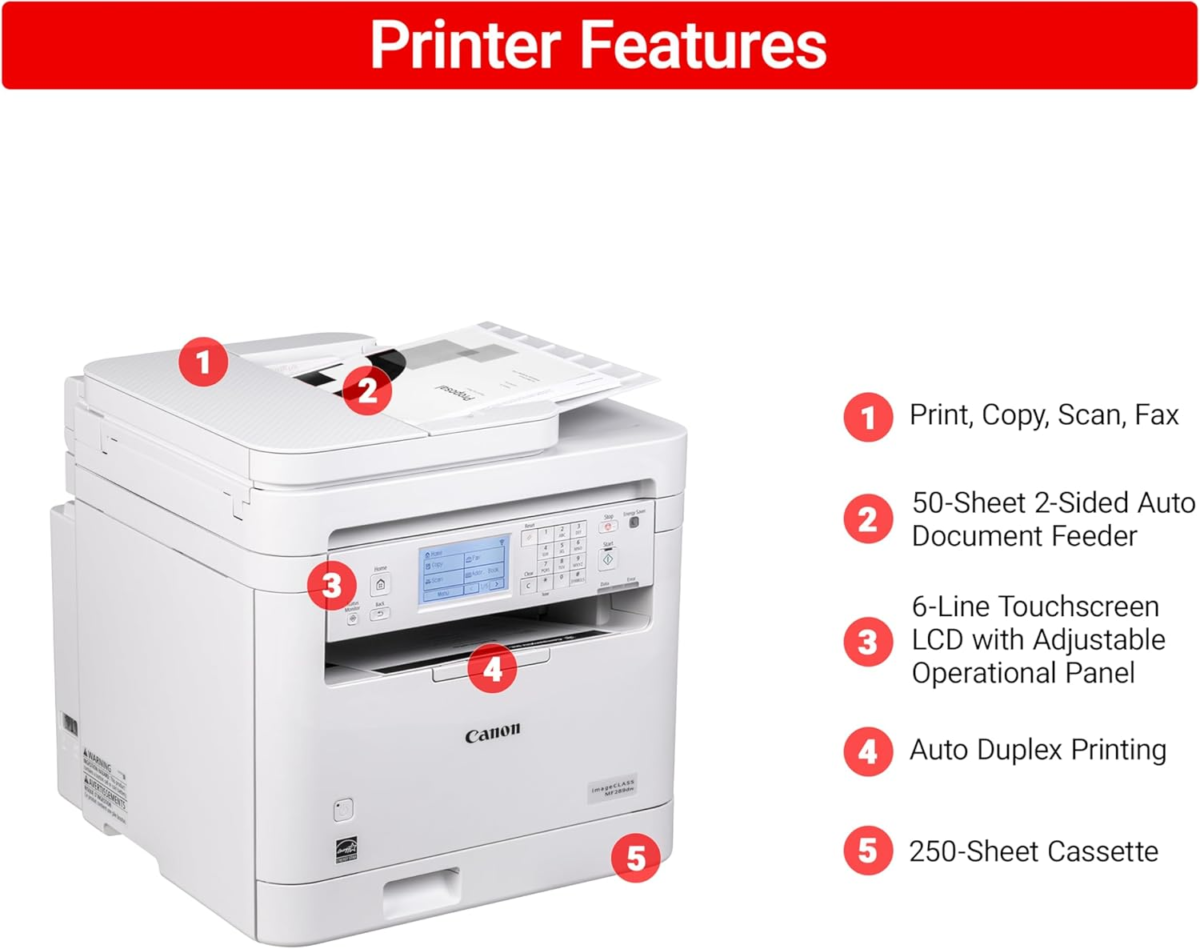 Imageclass Mf289Dw - Wireless Monochrome Laser Printer, All-In-One Print, Copy, Scan, Fax with Auto Document Feeder, 1 Year Limited Warranty, White - Image 2