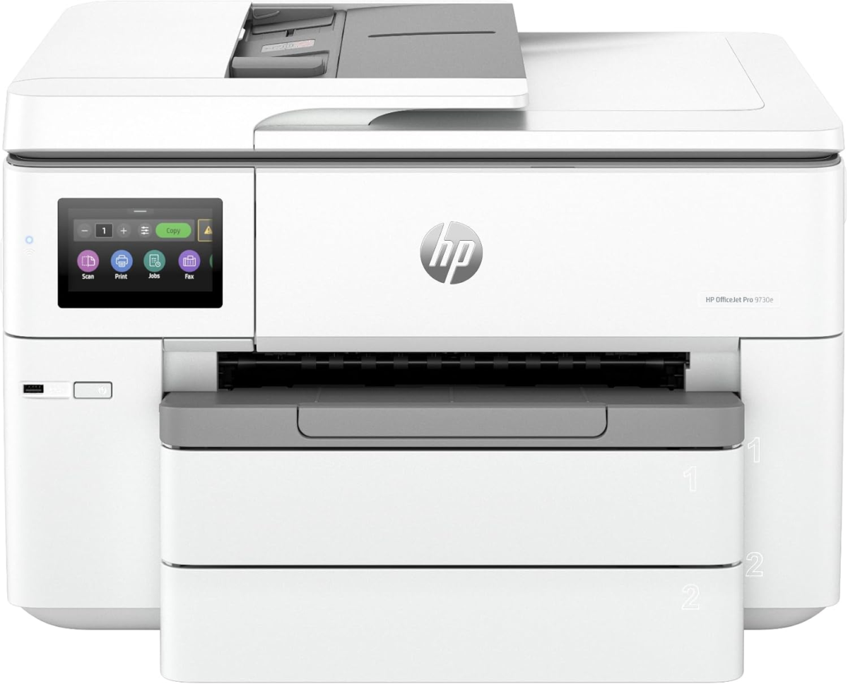 Officejet Pro 9730E Wide Format Wireless All-In-One Color Inkjet Printer, Print, Scan, Copy, ADF, Duplex Printing Best-For-Office, 3 Months of Ink Included (537P6A) - Image 1