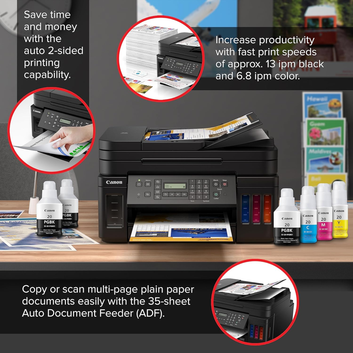 G7020 All-In-One Printer Home Office | Wireless Supertank (Megatank) Printer | Copier | Scan, | Fax and ADF with Mobile Printing, Black, Works with Alexa - Image 3