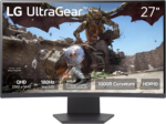 27GS60QC-B Ultragear Curved Gaming Monitor 27-Inch QHD (2560X1440) 180Hz 1Ms 1000R AMD Freesync HDR10 Hdmix2 Displayport Borderless Design Black Stabilizer DAS Crosshair FPS Counter - Black