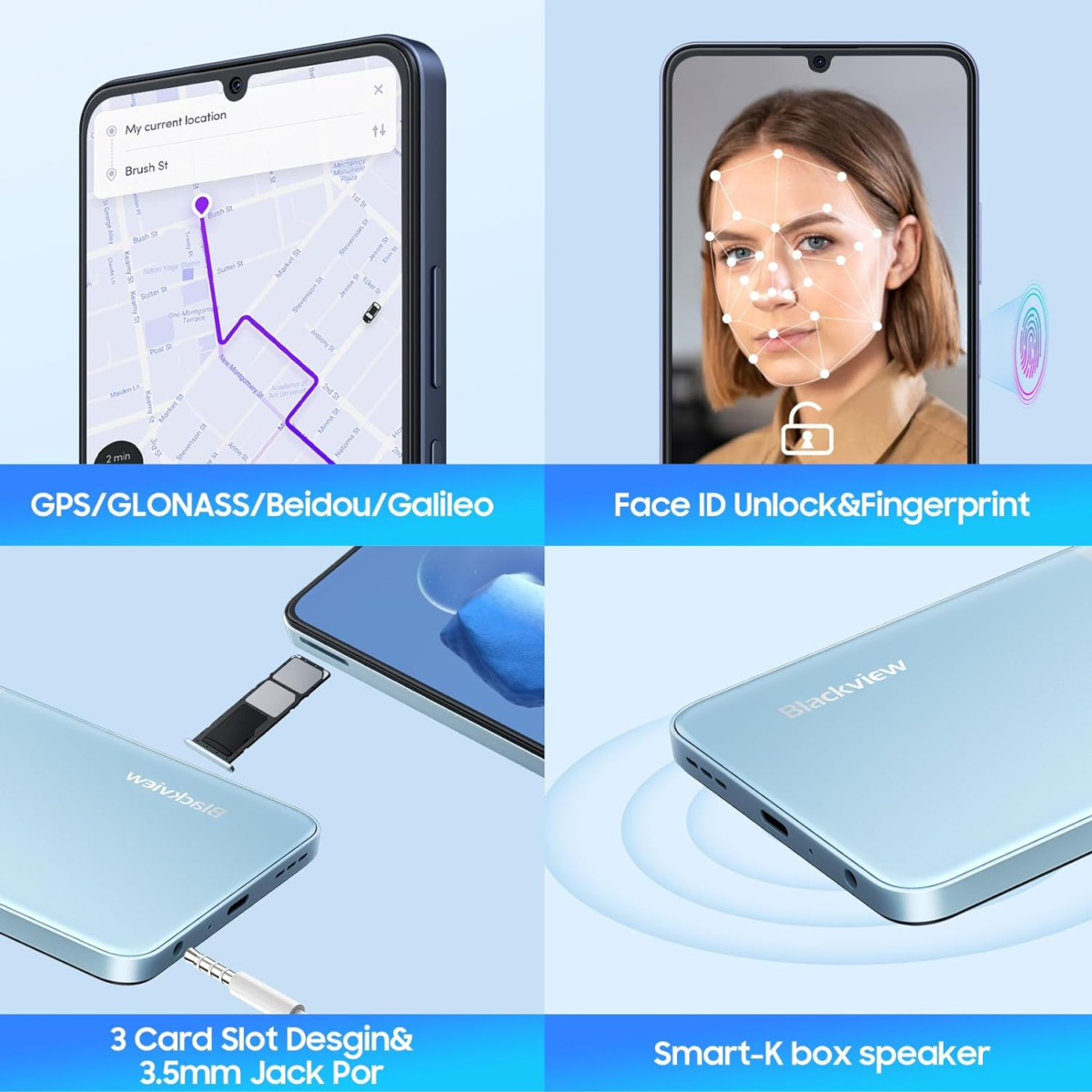 Color 8 Unlocked Cell Phones, 16GB+128GB+SD 2TB, 50MP Camera Smartphone, Mobile Phones 6000Mah Battery+18W, 6.75" HD+ 90Hz Cellphone, 4G Dual SIM/3 Card Slots,Fingerprint,3.5Mm Earphone Jack - Image 7