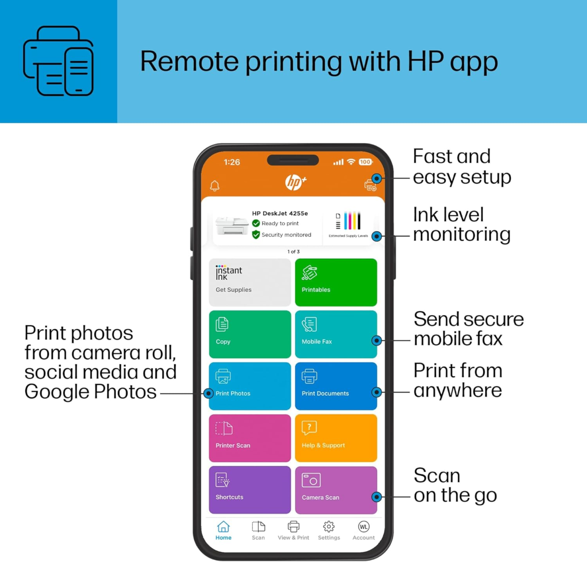 Deskjet 4255E Wireless All-In-One Color Inkjet Printer, Scanner, Copier, Best-For-Home, 3 Months of Ink Included (588S6A) - Image 10