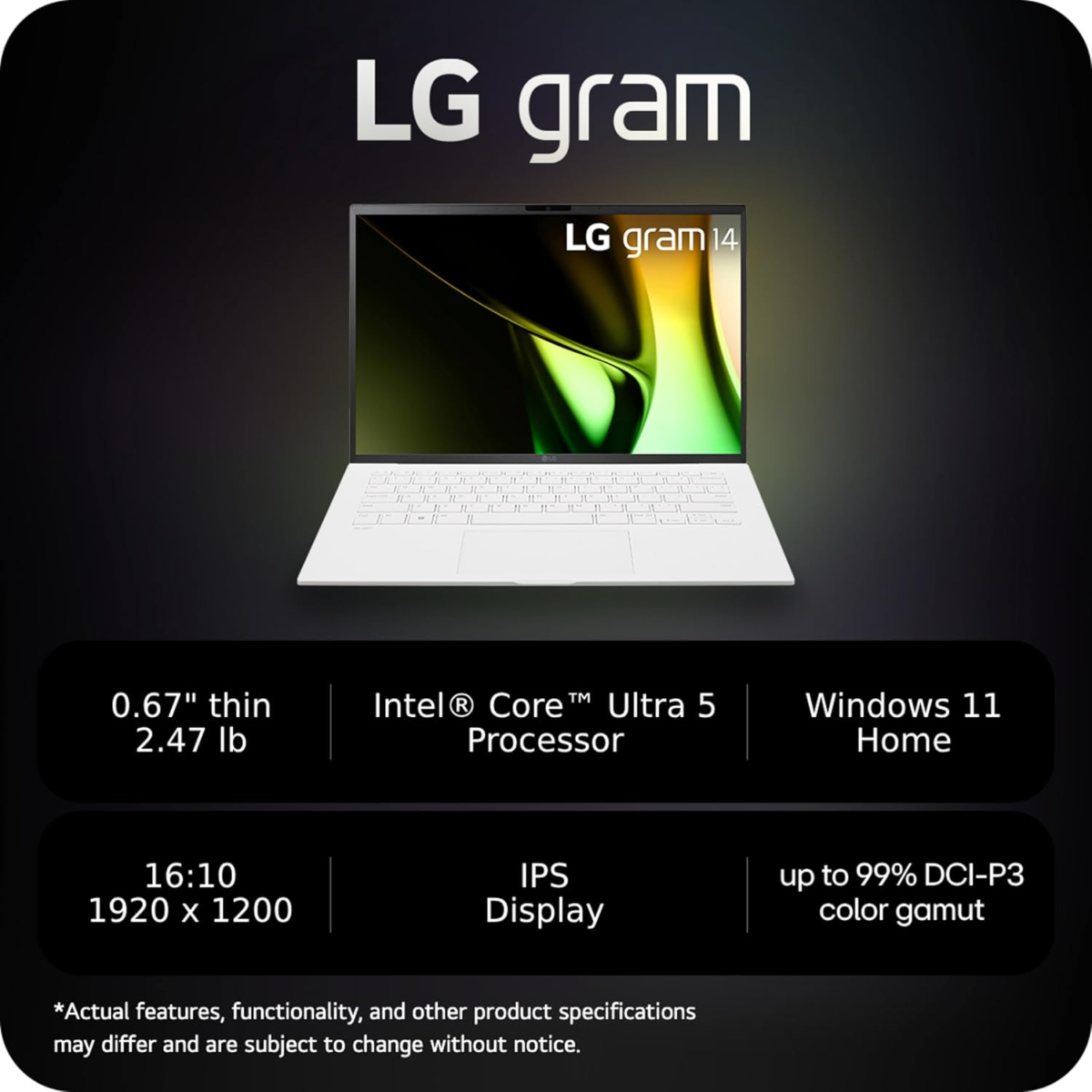 Gram 14-Inch Lightweight Laptop Intel Evo Edition - Intel Core Ultra 5 Processor Windows 11 Home 8GB RAM 512GB SSD - White - Image 2