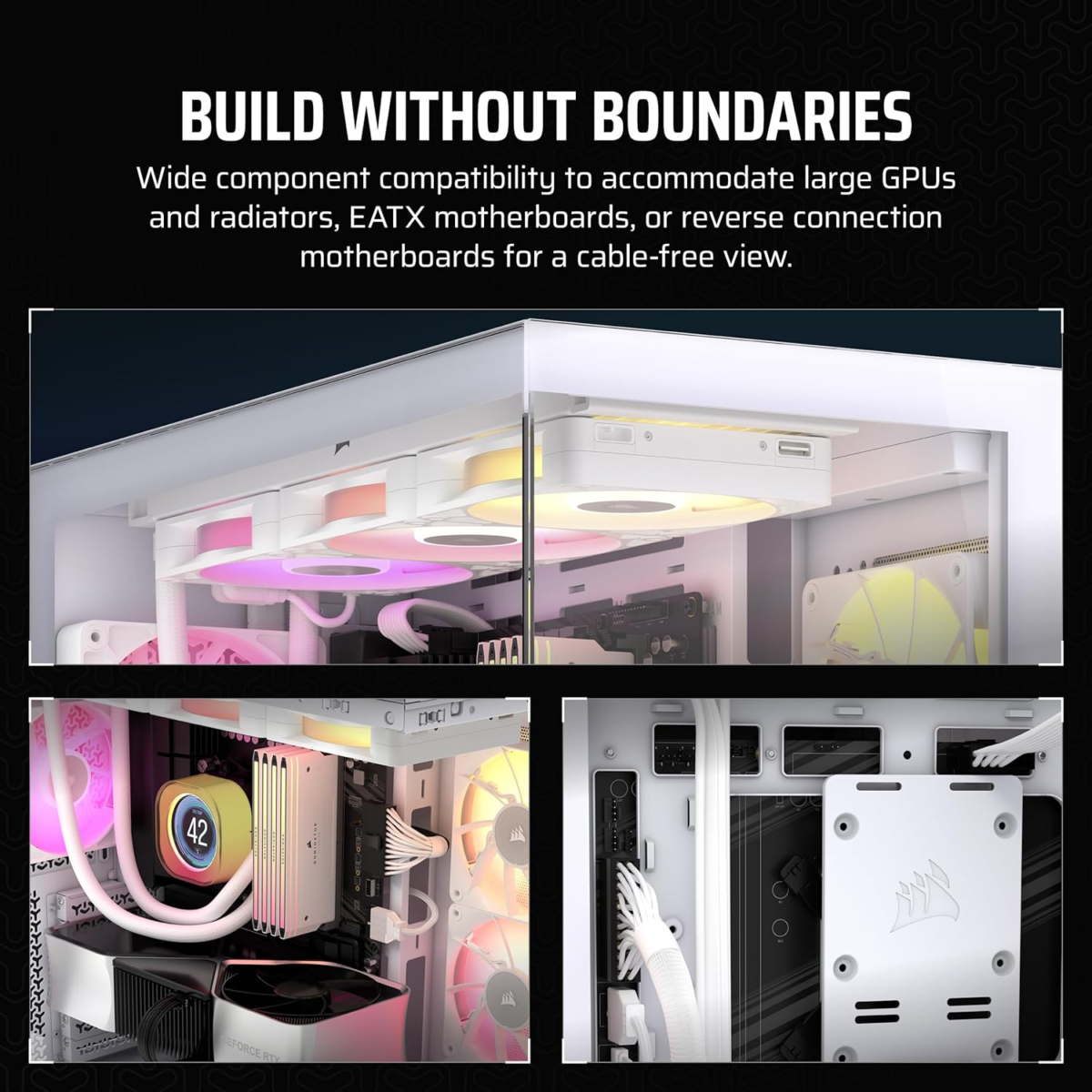 3500X ARGB Mid-Tower ATX PC Case – Panoramic Tempered Glass – Reverse Connection Motherboard Compatible – 3X  RS120 ARGB Fans Included – White - Image 4