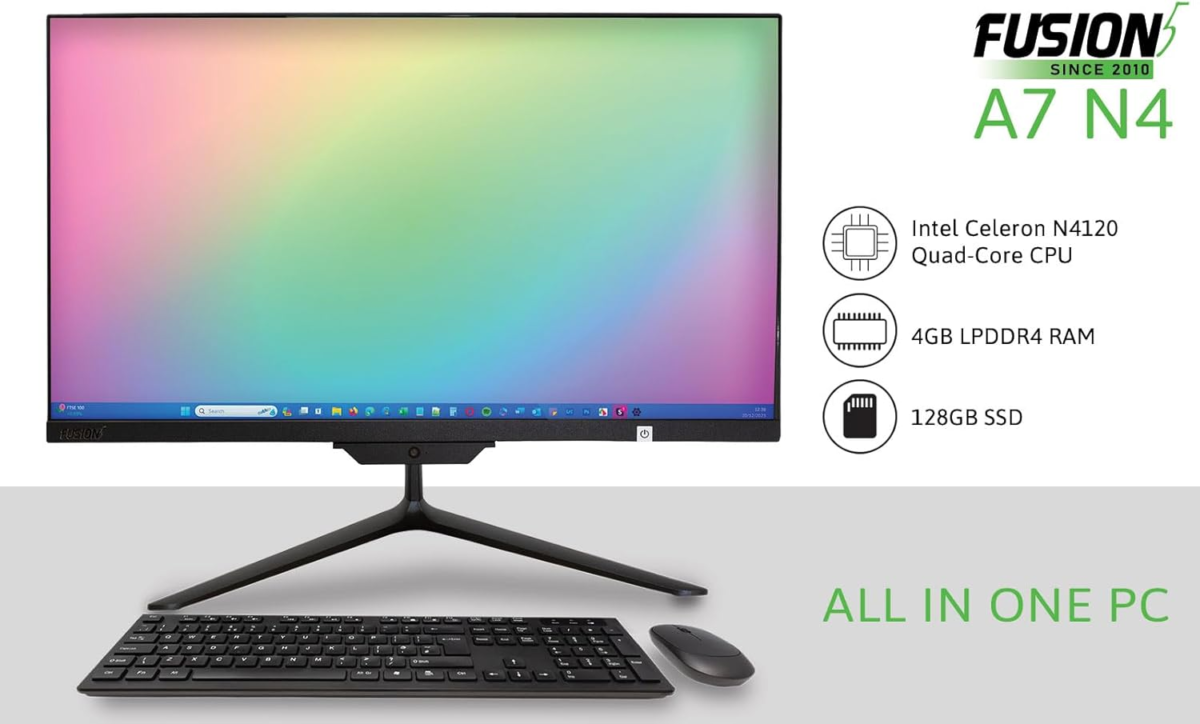 21.5" Full HD All in One PC Desktop Computer - Windows 11 Home - N4120 CPU, 4GB RAM, 128GB SSD, Dual-Band Wi-Fi, Bluetooth, Expandable HDD - AIO PC with Front Camera, Wireless Keyboard & Mouse - Image 7