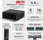 Mini PC AMD Ryzen 7 5800H (8C/16T, up to 4.4Ghz), 16GB DDR4 RAM 500GB Nvme SSD, SER5 Pro Mini Desktop Computer Support 4K@144Hz/Triple Display/Wifi6/Bt5.2/Hdmi+Dp/Home/Office/Gaming - Image 2