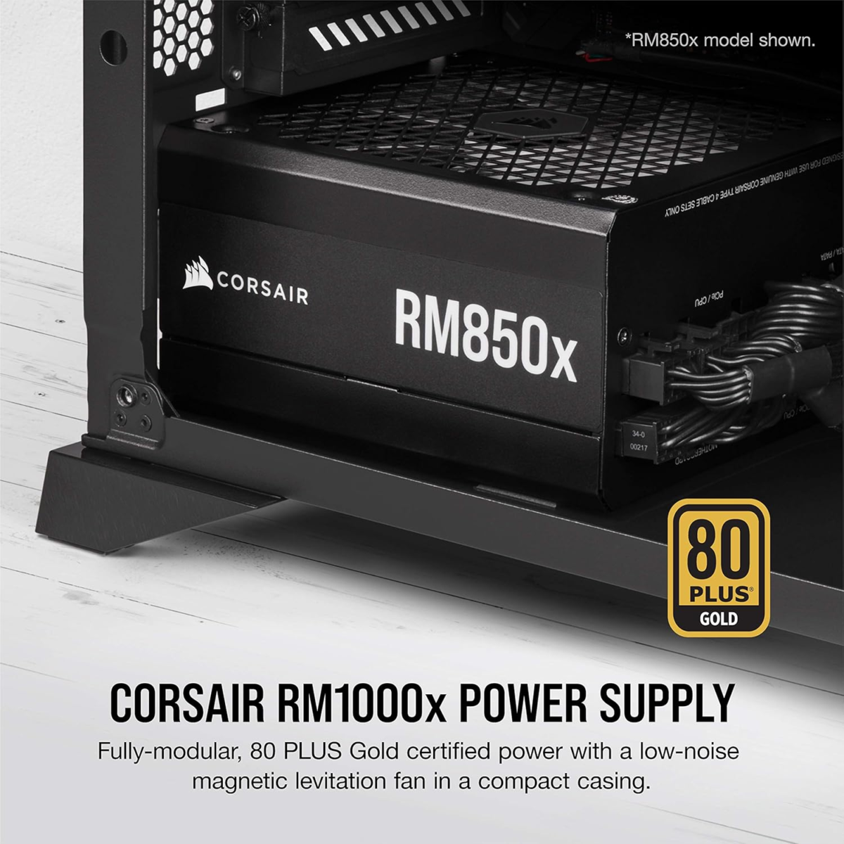 Rm1000X Fully Modular ATX Power Supply - 80 plus Gold - Low-Noise Fan - Zero RPM - Black - Image 2