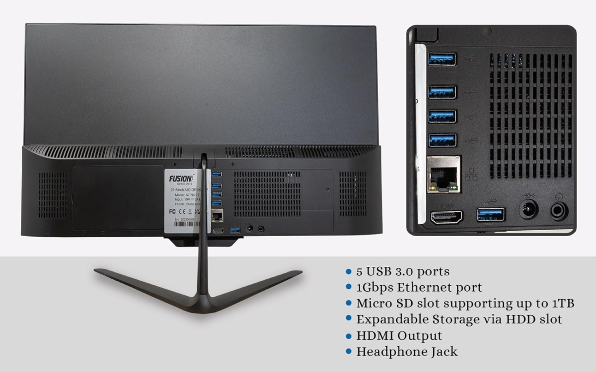 21.5" Full HD All in One PC Desktop Computer - Windows 11 Home - N4120 CPU, 4GB RAM, 128GB SSD, Dual-Band Wi-Fi, Bluetooth, Expandable HDD - AIO PC with Front Camera, Wireless Keyboard & Mouse - Image 5
