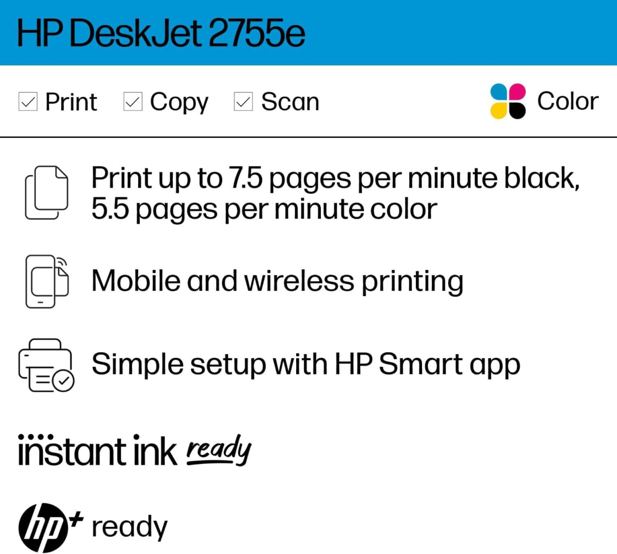 Deskjet 2755E Wireless Color Inkjet-Printer, Print, Scan, Copy, Easy Setup, Mobile Printing, Best-For Home, 3 Months of Instant Ink Included,White - Image 2