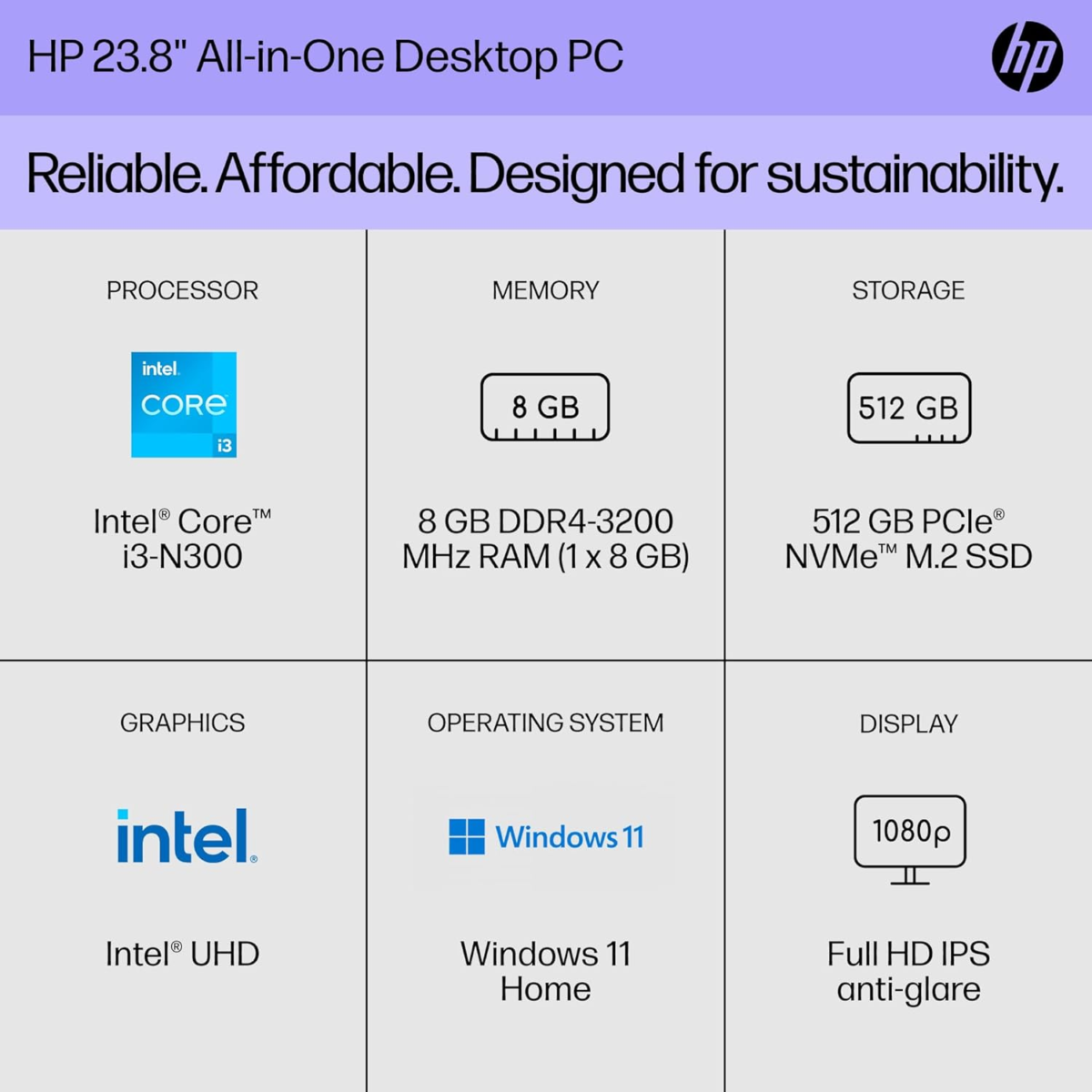 23.8 Inch All-In-One Desktop PC, FHD Display, Intel Core I3-N300, 8 GB RAM, 512 GB SSD, Intel UHD Graphics, Windows 11 Home, 24-Cr0042 (2023) - Image 2